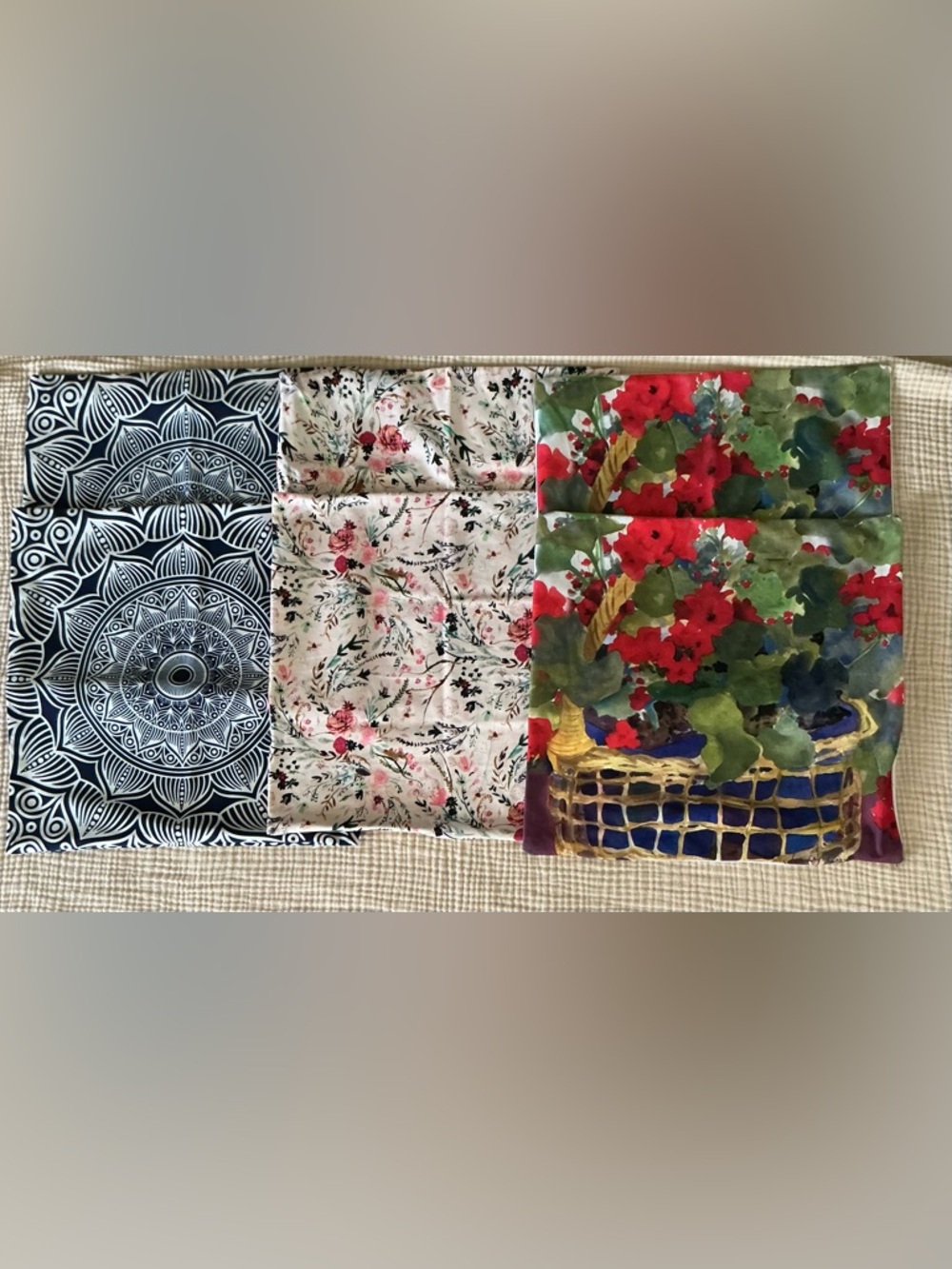 Throw pillow covers.  3 sets